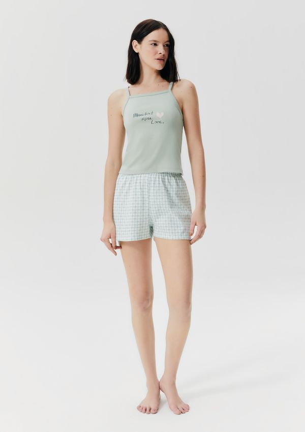 Pijama Curto Feminino Estampado Em Ribana - Verde P