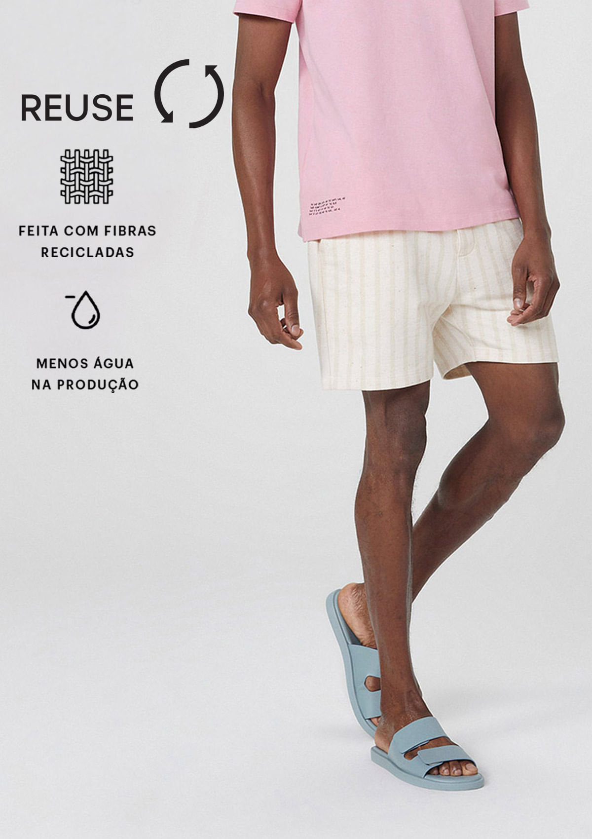 Bermuda de Moletom Masculina Estampada Reuse - Off White — Hering