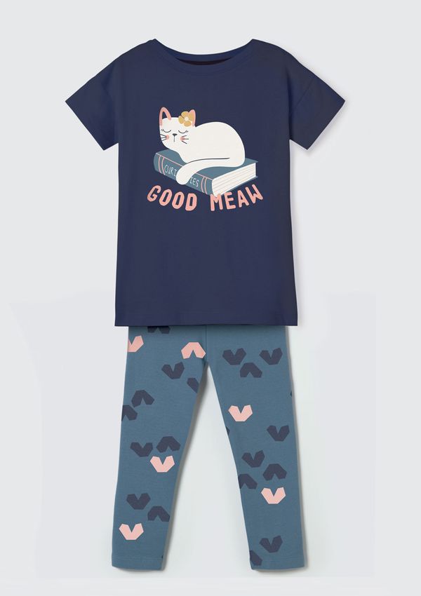 Conjunto Infantil Menina Com Calça Corsário Estampada - Azul 008