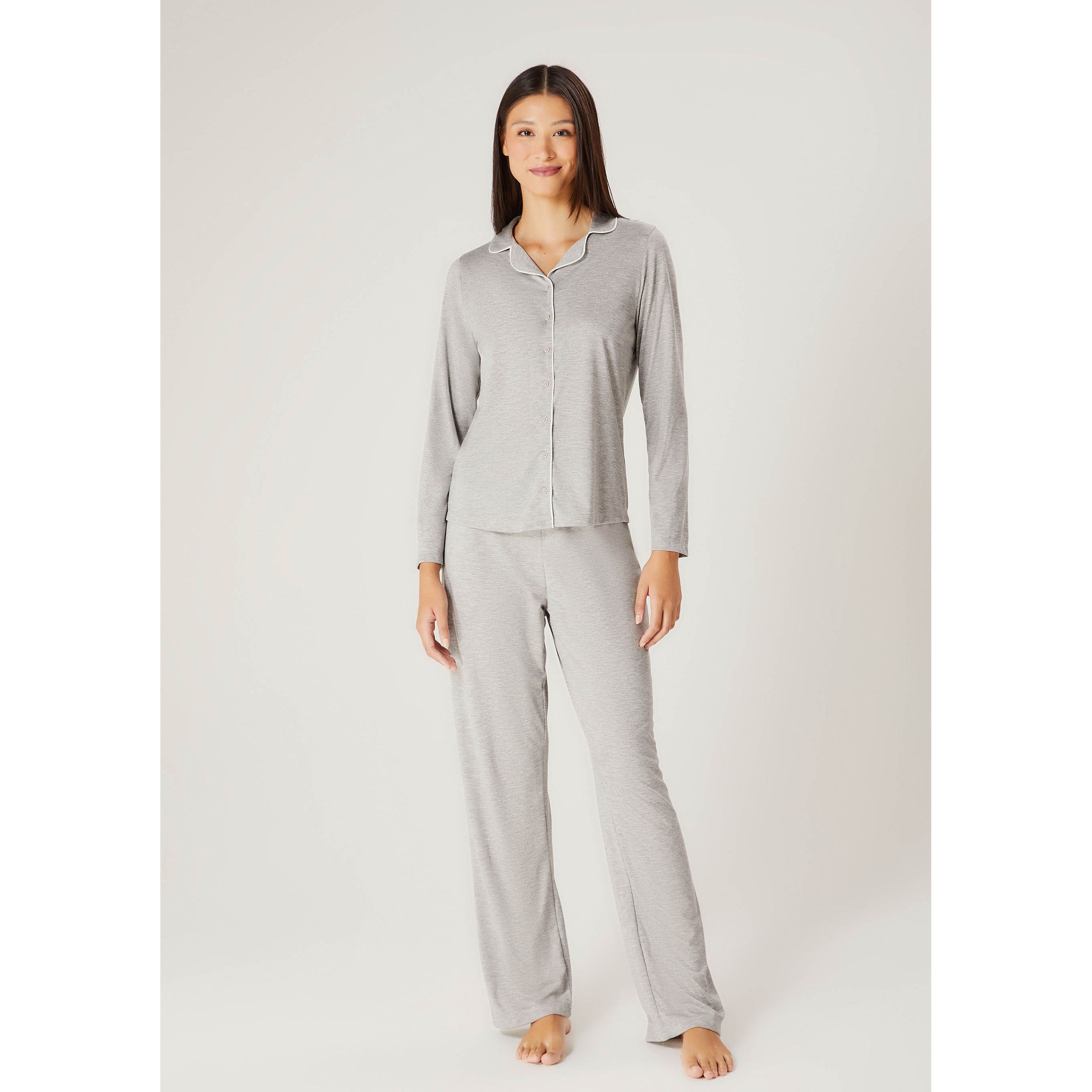 Pijama Longo Feminino Com Botões - Cinza