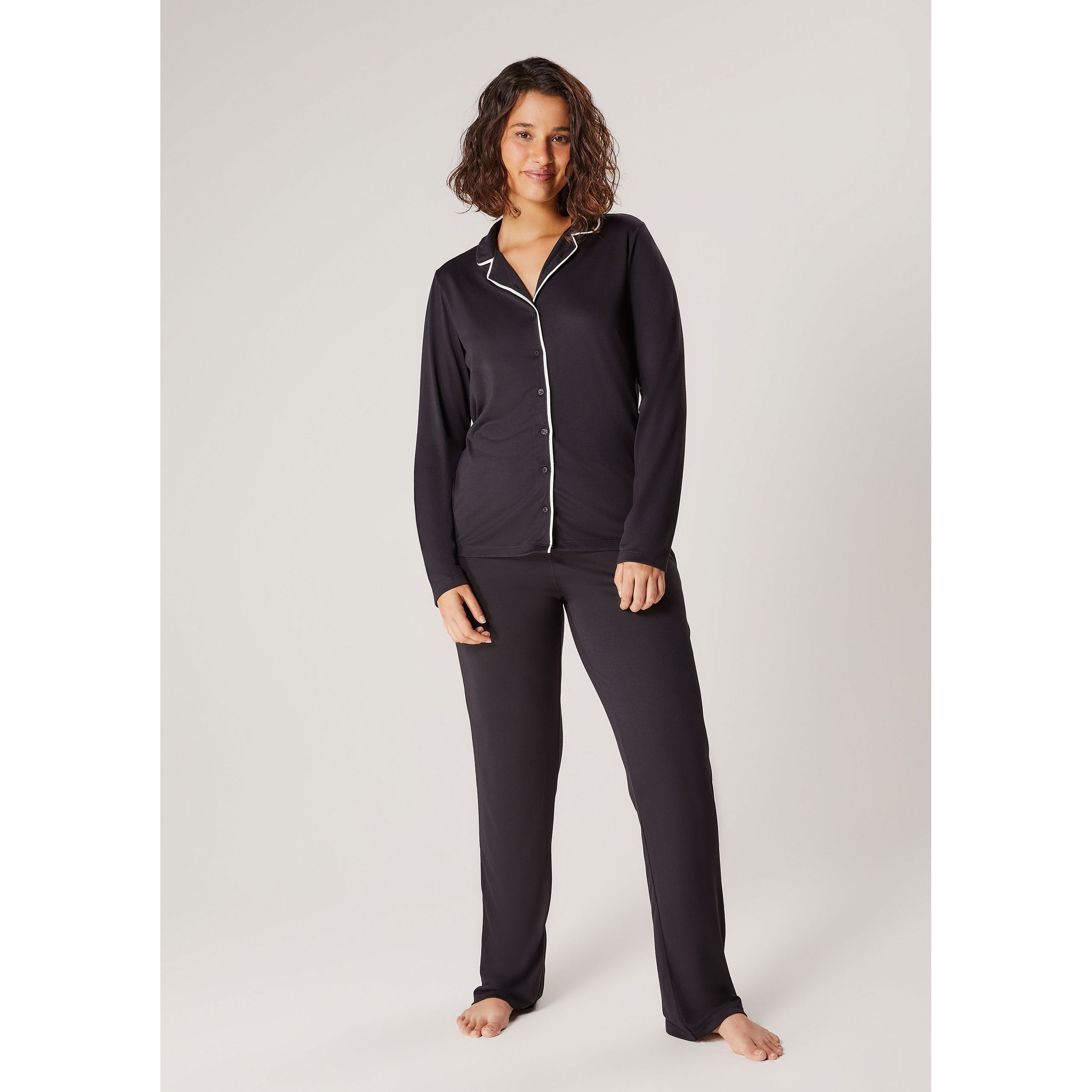 Pijama Longo Feminino Com Botões - Preto