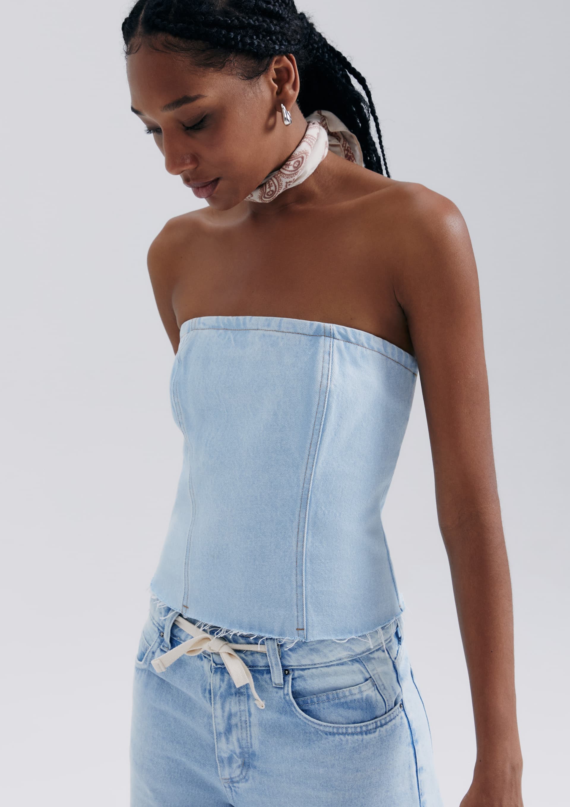 Top Jeans Sem Alças - Azul