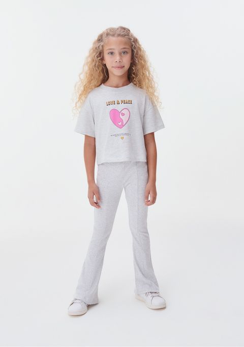 Blusa Cropped Infantil Menina Manga Curta - Cinza — Hering