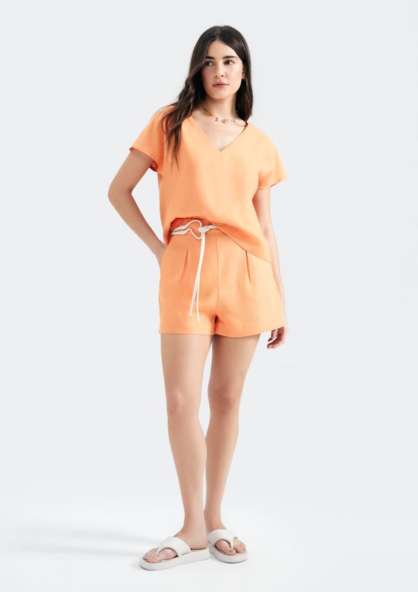 Shorts Feminino Cintura Alta Em Alfaiataria - Laranja XG