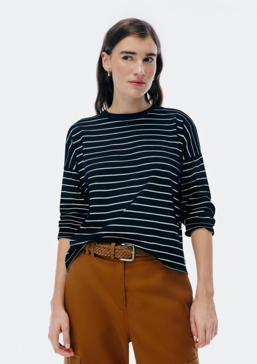 Blusa Feminina Manga Longa Listrada - Preto G