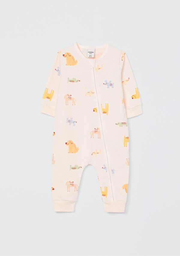 Macacão Em Moletom Bebê Menino Estampado - Amarelo 24M