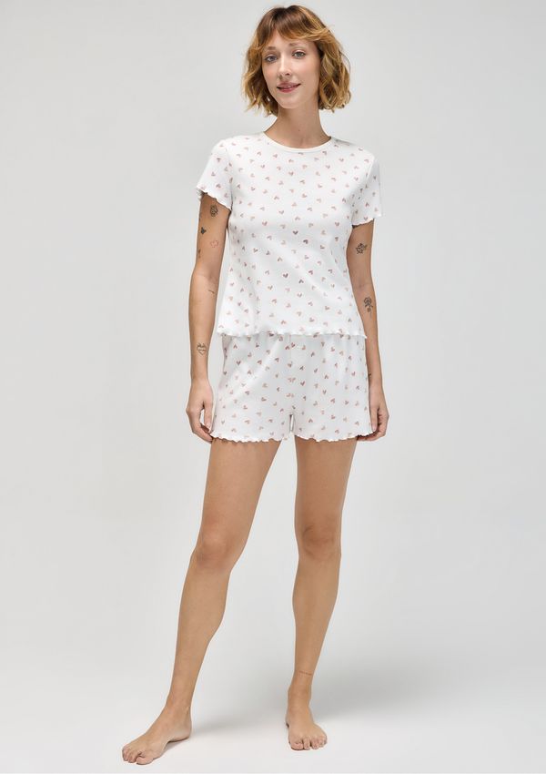 Pijama Curto Feminino Estampado - Off white XP
