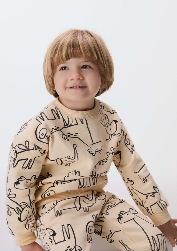 Blusão Infantil Menino Toddler Em Moletom Estampado - Bege 003