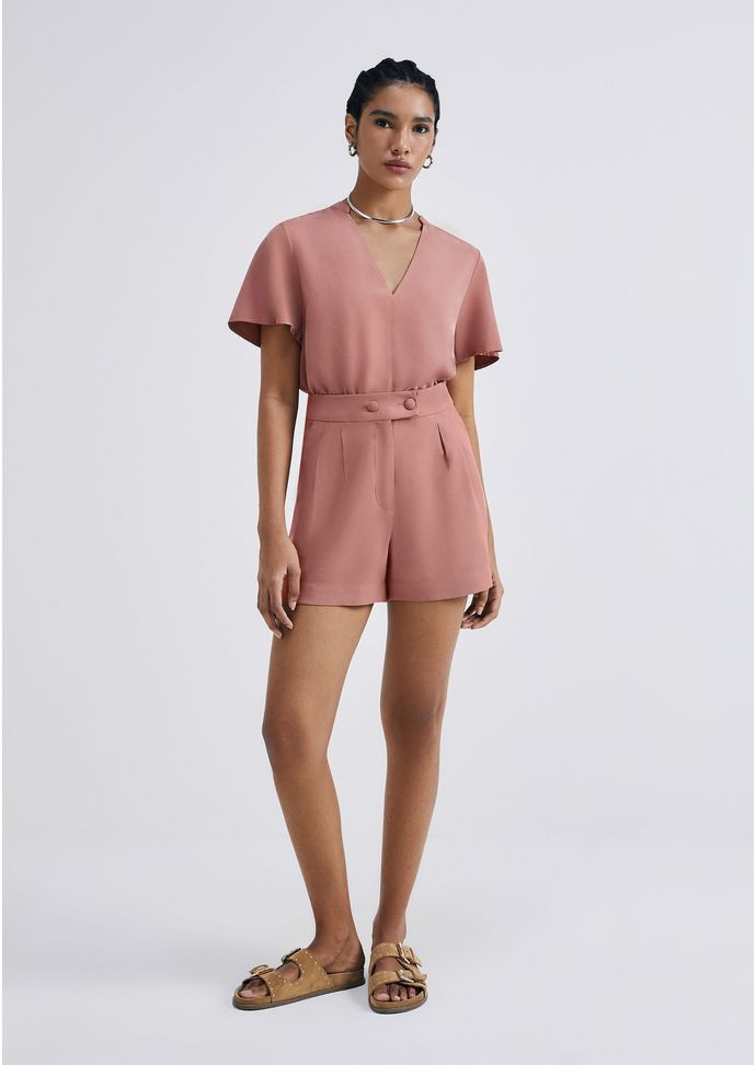 Shorts Feminino Cintura Alta Em Viscose - Rosa