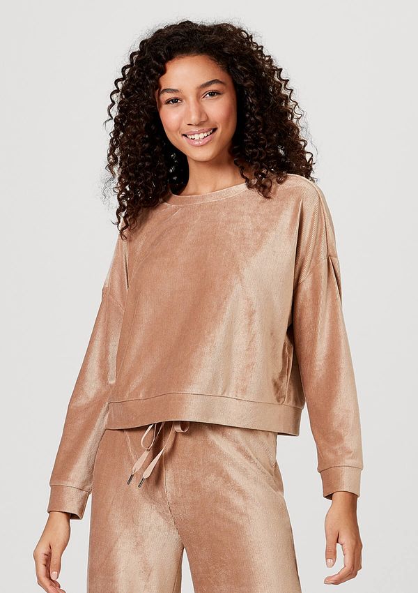 Blusa Feminina Em Plush Canelado De Poliéster - Bege G