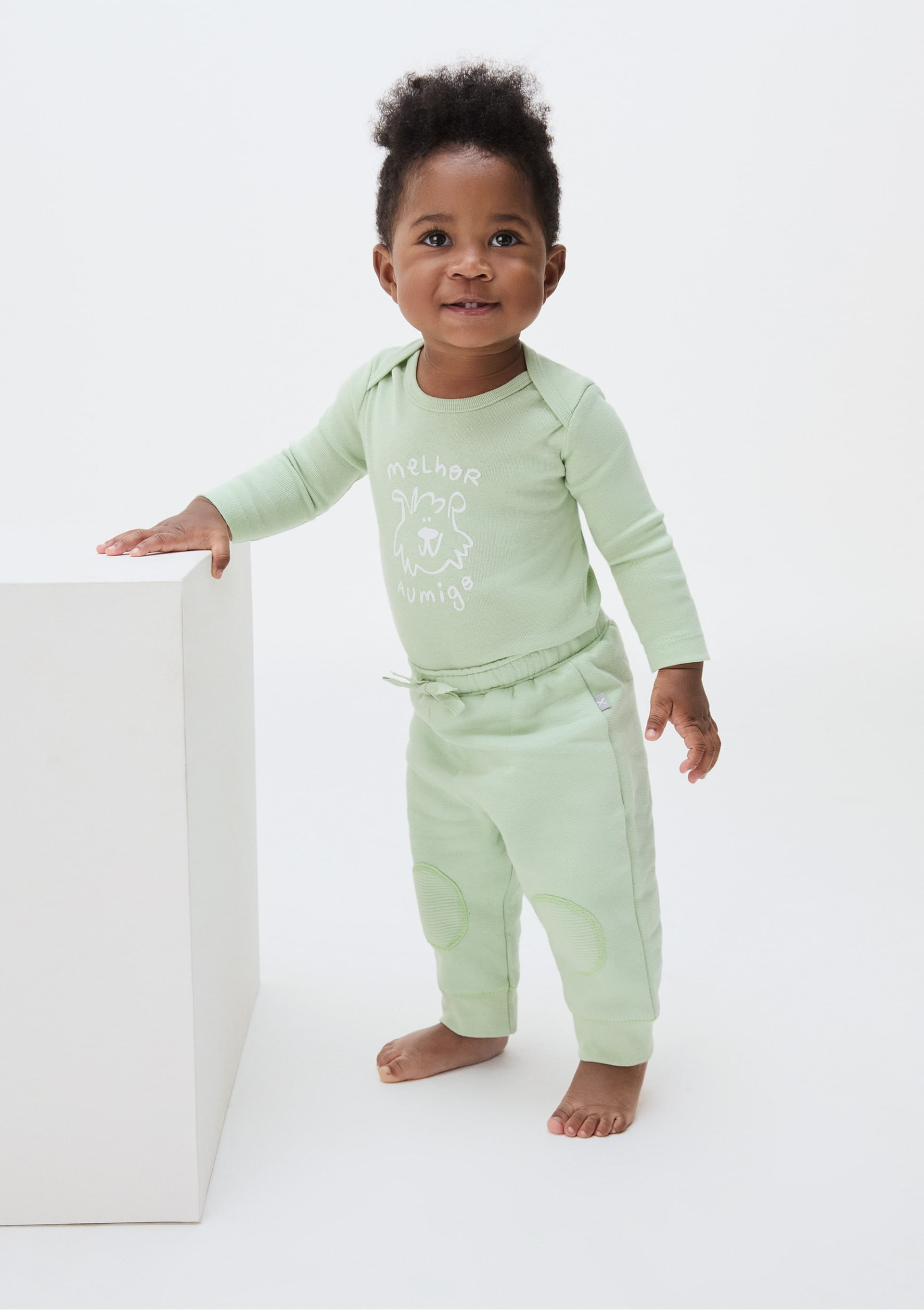 Calça Bebê Menino Jogger Em Moletom Peluciado Com Joelheira - Verde