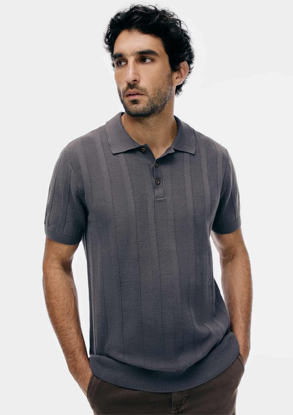 Camisa Polo Masculina Em Tricô - Cinza P