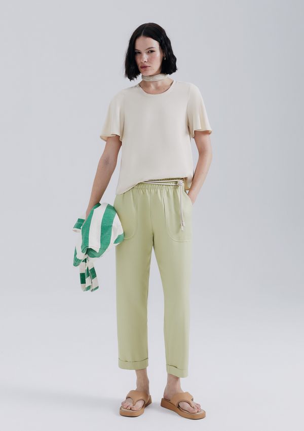 Calça Feminina Carrot Cintura Alta Em Viscose Creponada - Verde XG