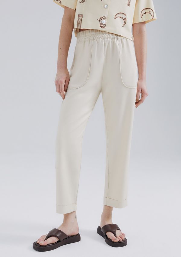 Calça Feminina Carrot Cintura Alta Em Viscose Creponada - Creme G