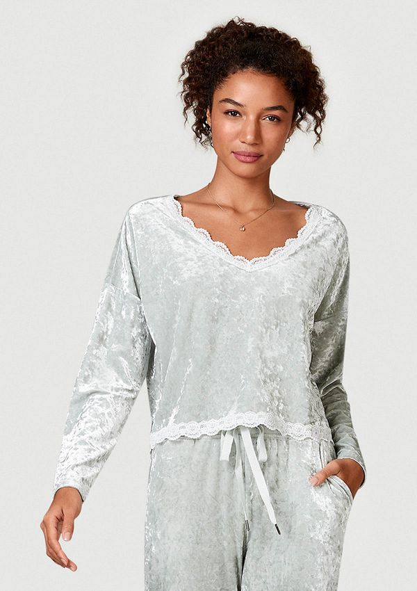 Blusa De Pijama Feminino Manga Longa De Veludo - Verde XG