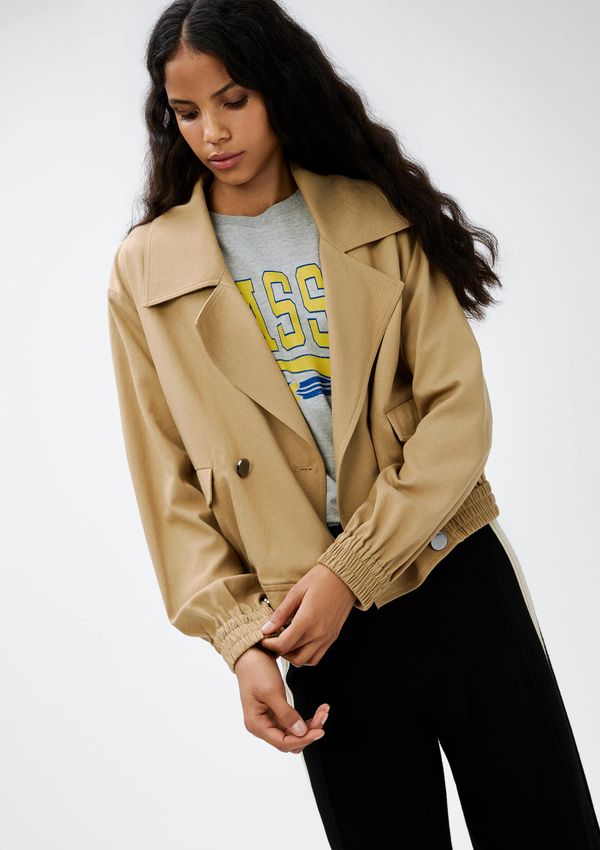 Jaqueta Feminina Box Em Gabardine - Caqui P