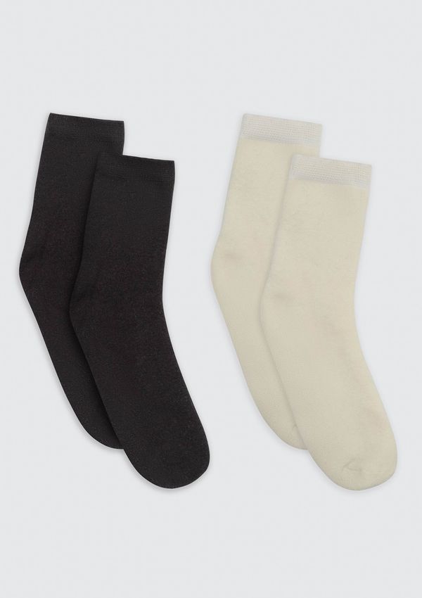Kit 2 Pares De Meias Unissex Cano Médio Em Malha Térmica - Preto P