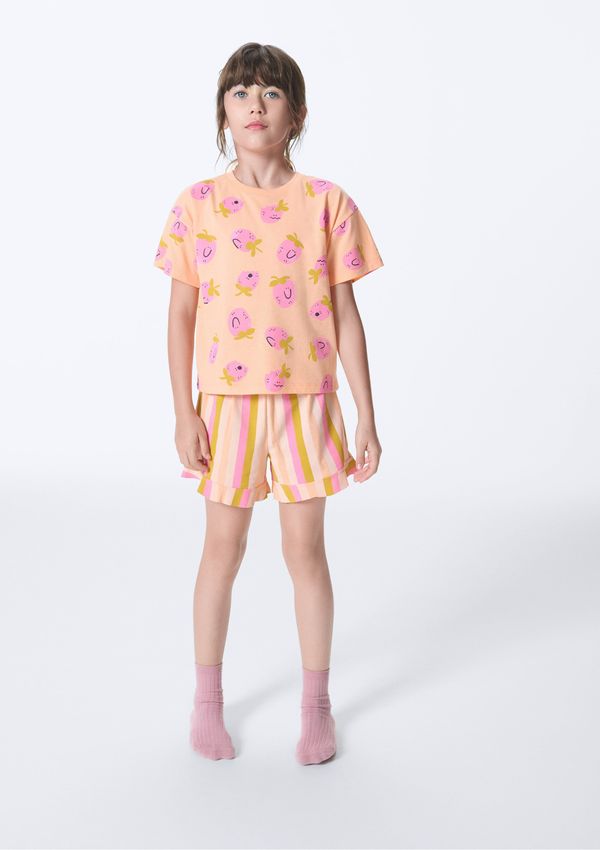 Pijama Curto Infantil Menina + Scrunchie - Laranja 008