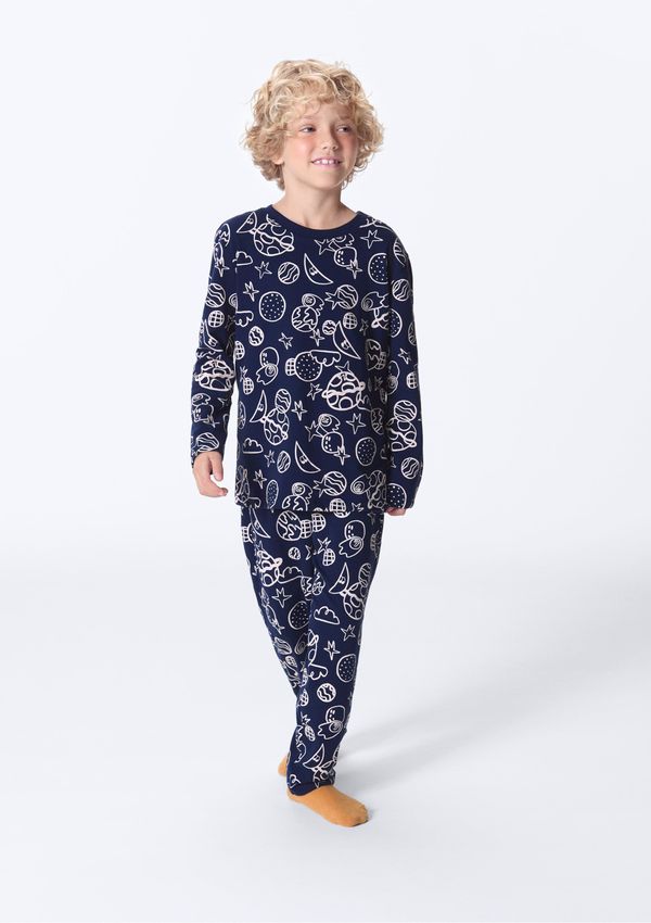 Pijama Infantil Estampado Em Algodão - Azul 014