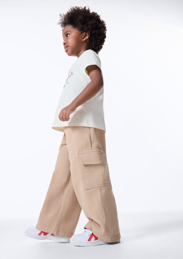 Calça Infantil Menina Wide Leg Em Sarja - Bege 003