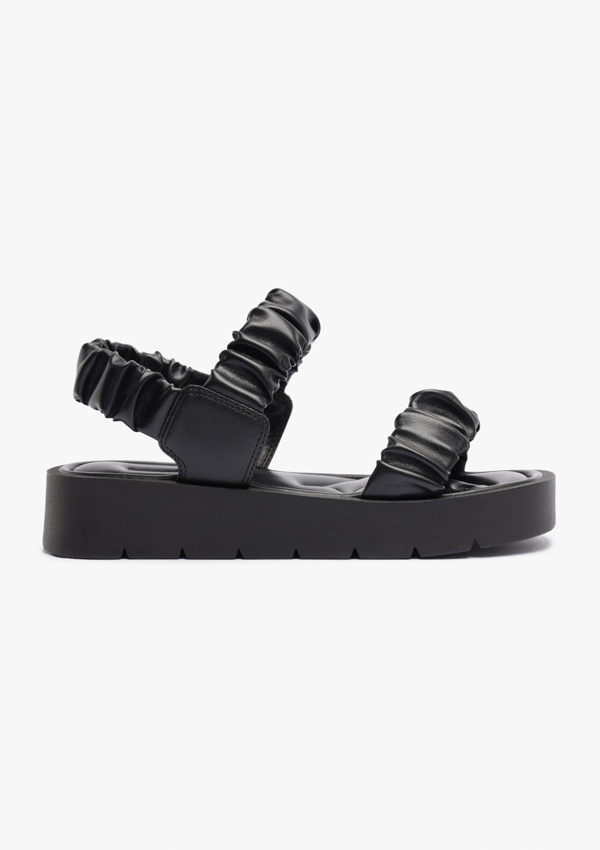 Sandália Flatform Tratorada Tiras Scrunchie - Preto