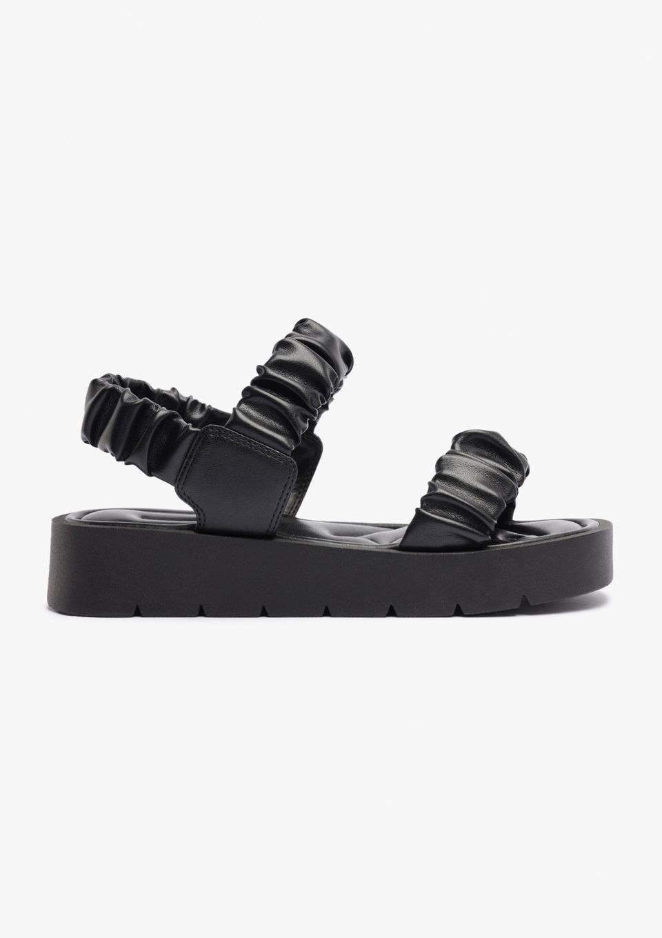 Sandália Flatform Tratorada Tiras Scrunchie - Preto