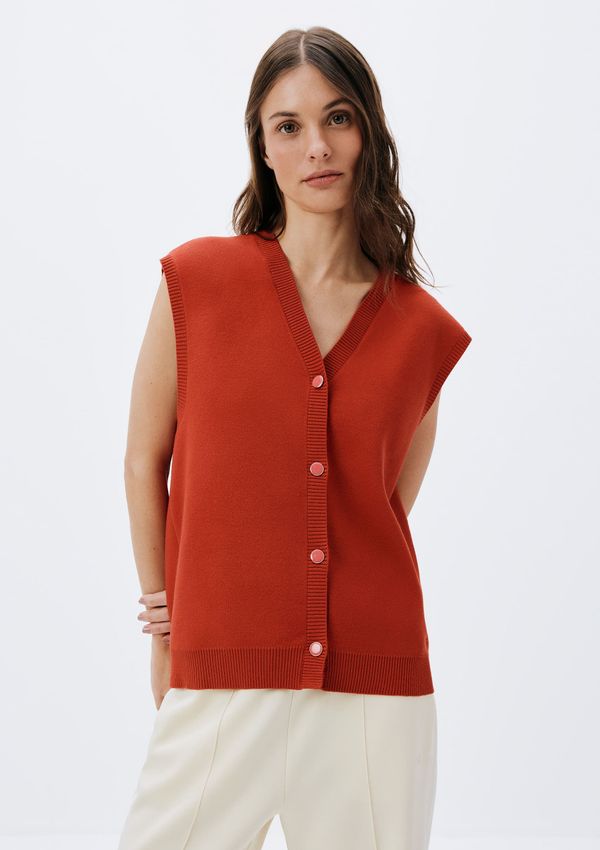 Colete Feminino Decote V Em Tricô - Vermelho P