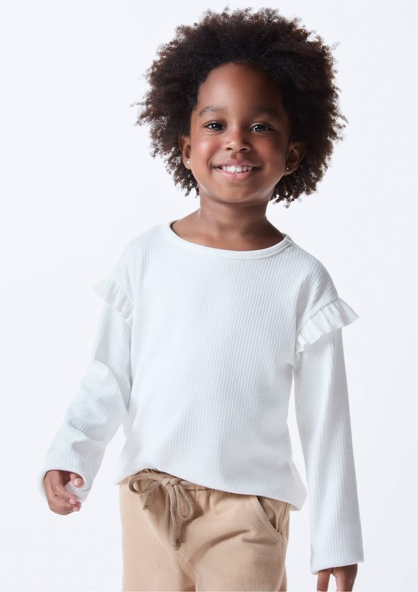 Blusa Básica Infantil Menina Toddler Com Babados - Off white 002