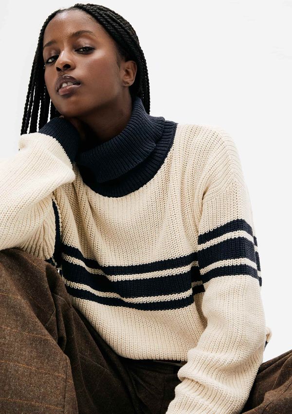 Blusão Feminino Gola Alta Em Tricô Canelado - Off white P