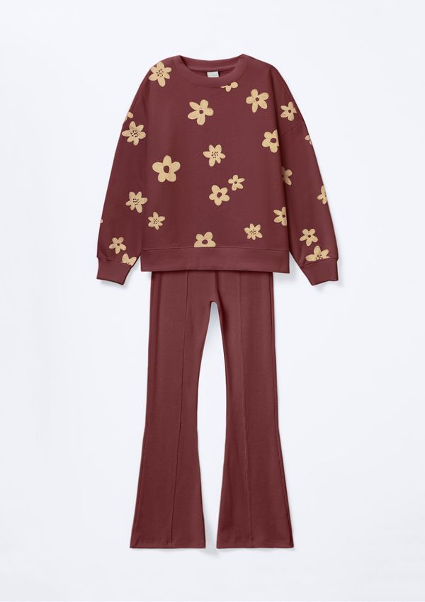 Conjunto Infantil Menina Oversized Estampado - Marrom 006