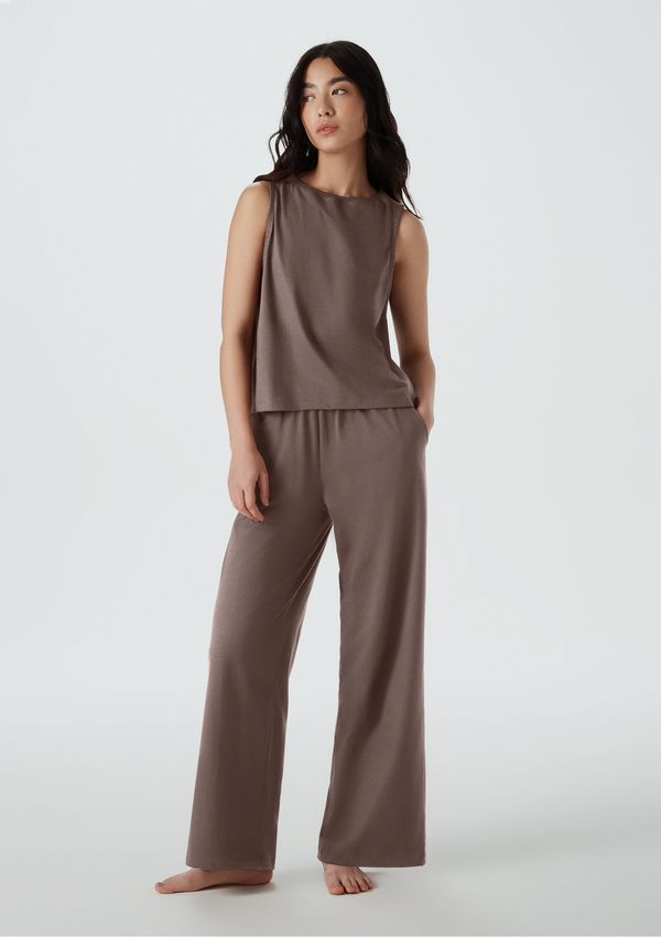 Pijama Longo Feminino Com Regata - Marrom M