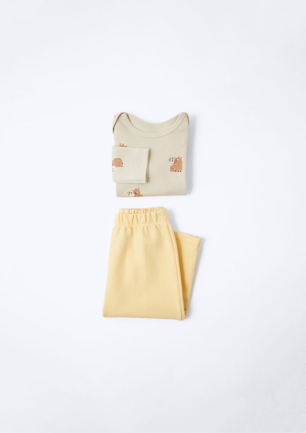 Conjunto Longo Bebê Menino Estampado - Bege 12M