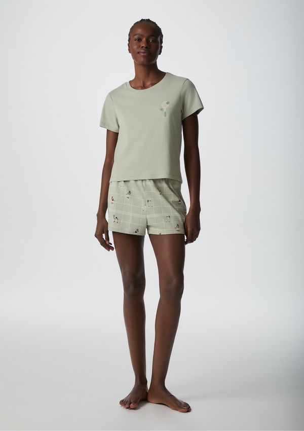 Pijama Curto Feminino Com Estampa - Verde XG