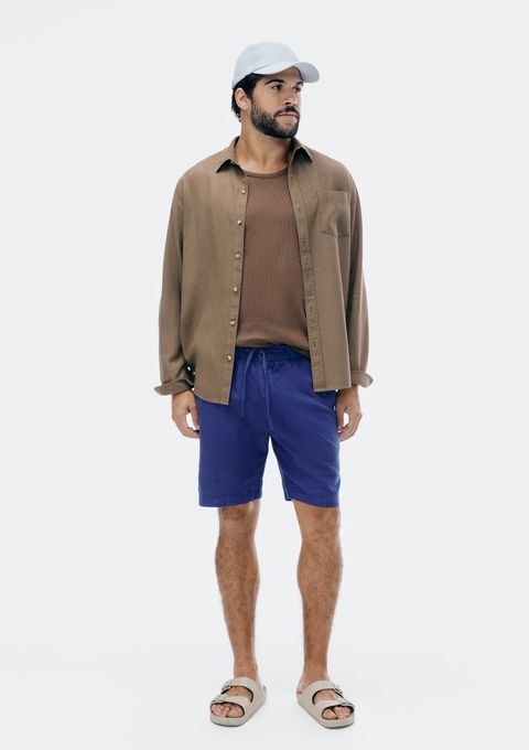Bermuda Masculina Reta com Linho - Azul — Hering