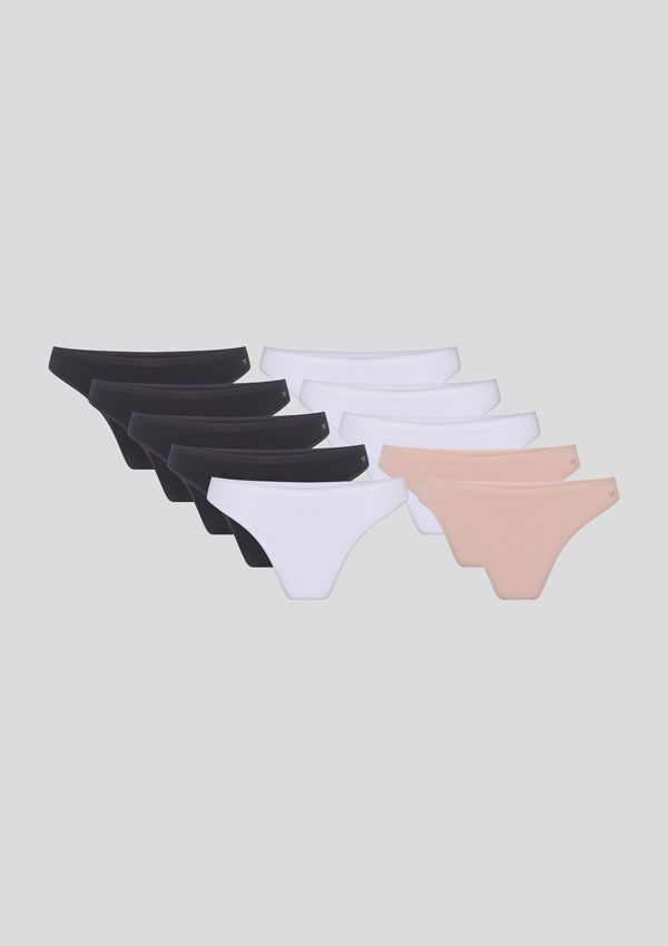Kit 10 Calcinhas Básicas Tanga Em Algodão - Multicolorido M