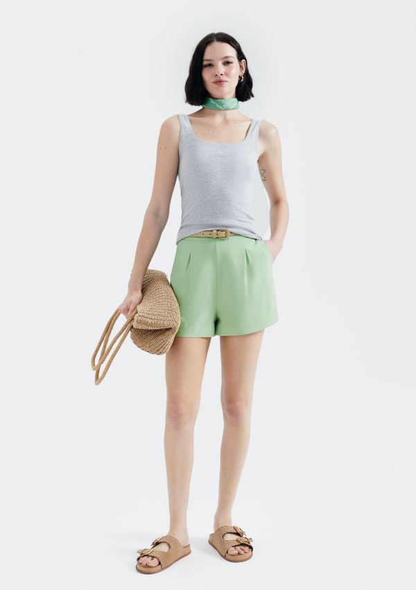 Shorts Feminino Cintura Alta Em Alfaiataria - Verde P