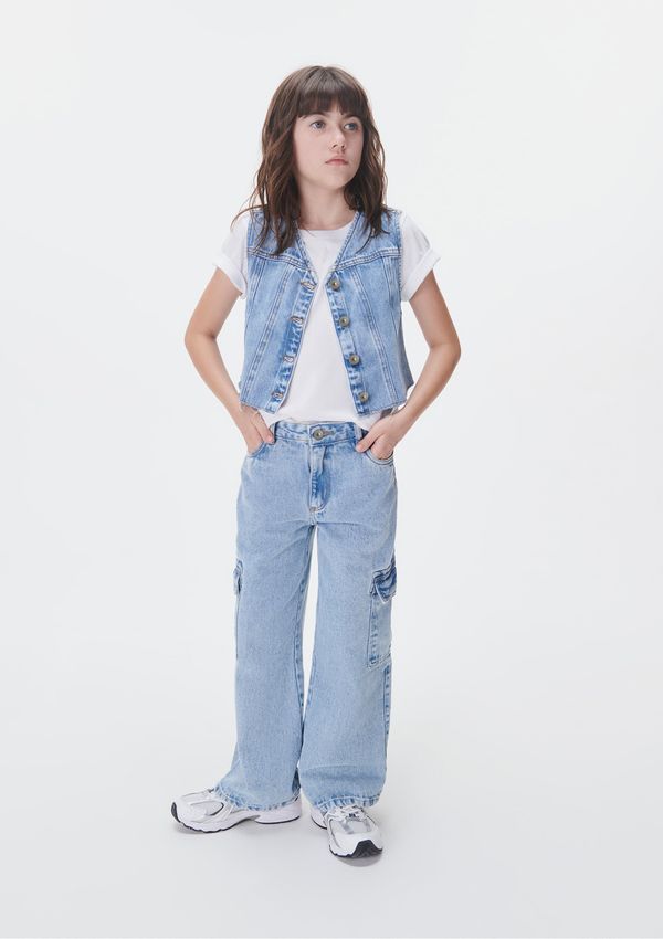 Colete Jeans Infantil Menina Barra Desfiada - Azul 006