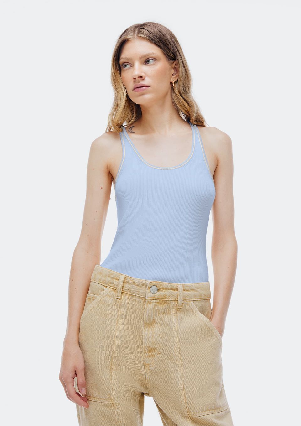 Regata Feminina Slim em Tricô Leve - Azul