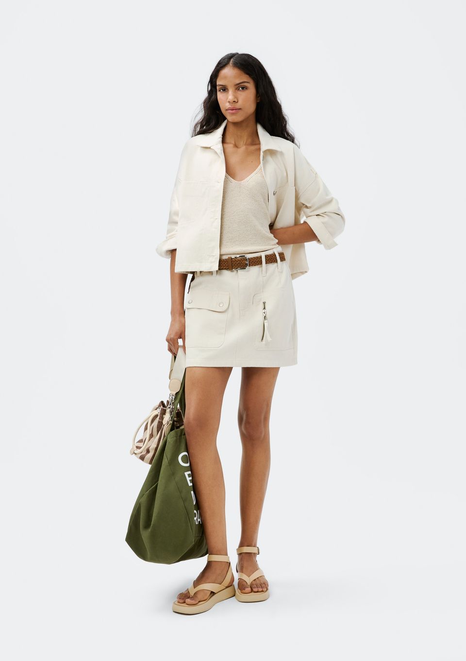 Saia de Sarja Cargo Estonada - Off White