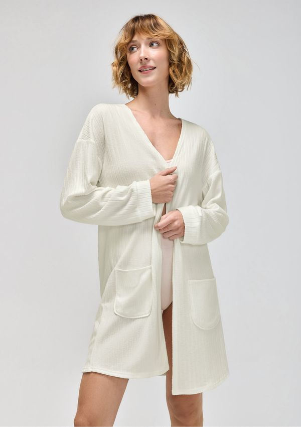 Robe Manga Longa Em Tricô - Off white G