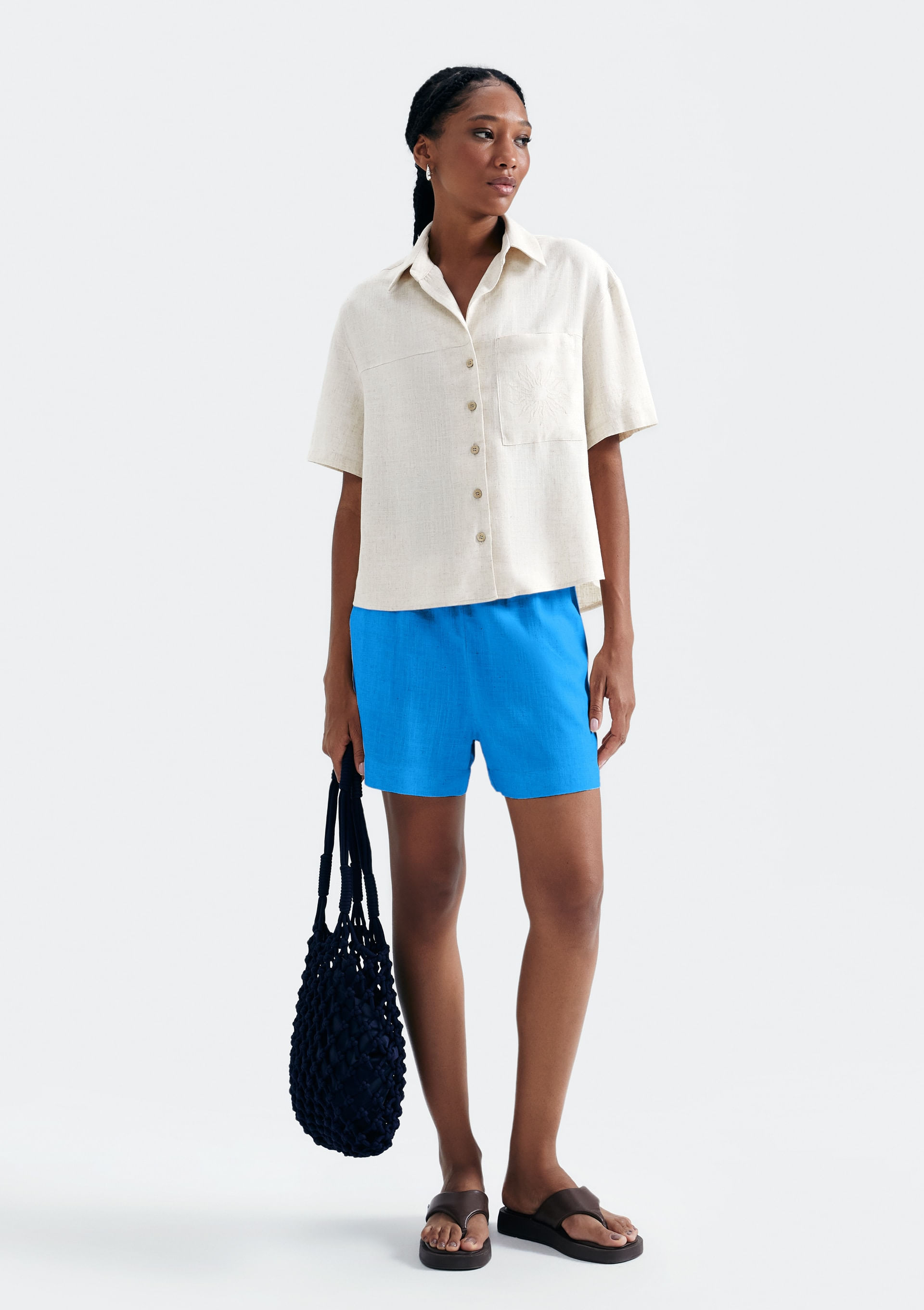 Shorts Feminino em Viscolinho - Azul — Hering