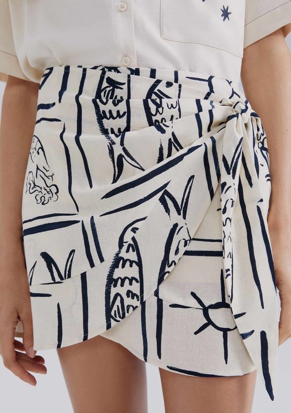 Saia Pareô Cintura Alta Estampada - Off white 044