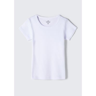 Blusa Básica Infantil Menina Manga Curta Slim Em Ribana - Branco