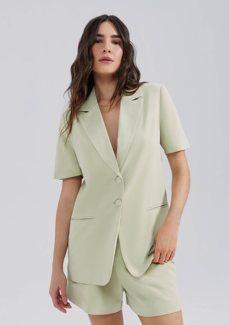 Blazer em Crepe Manga Curta - Verde