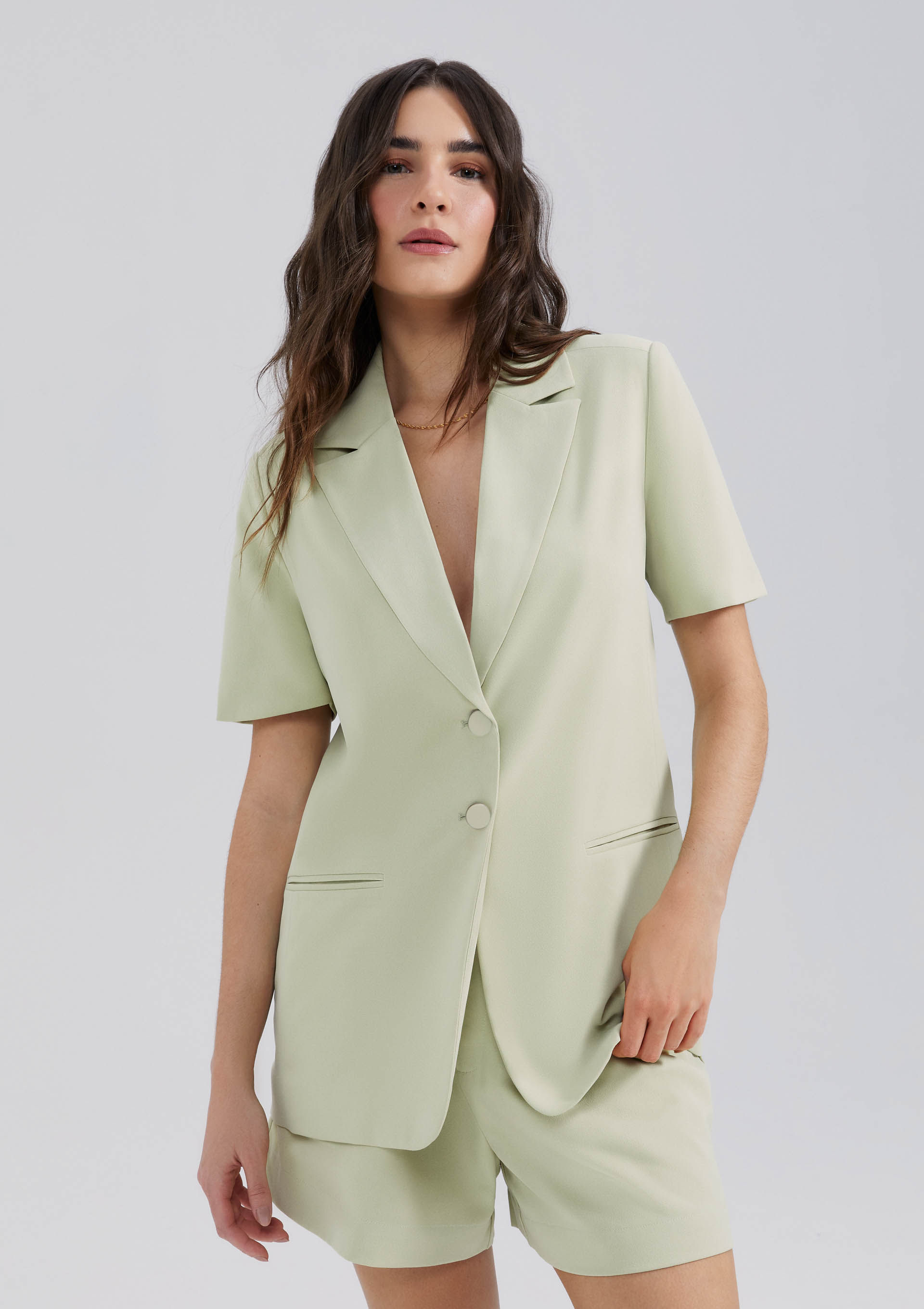 Blazer em Crepe Manga Curta - Verde — Hering