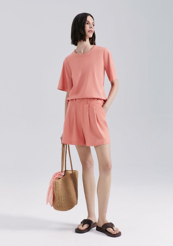 Shorts Feminino Em Alfaiataria Com Linho - Salmão 036