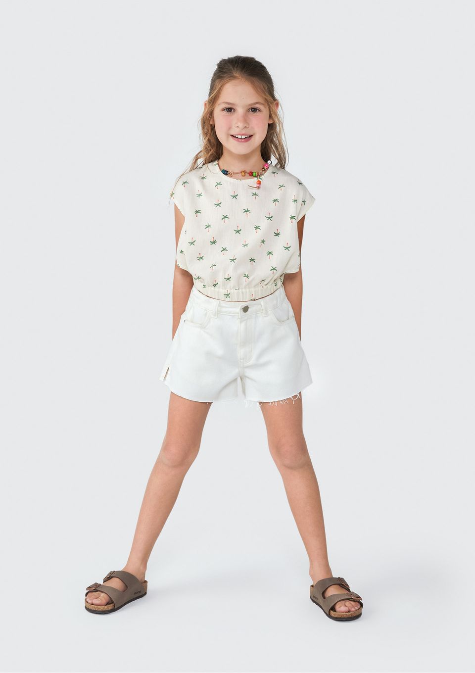 Blusa Infantil Menina com Estampa - Bege