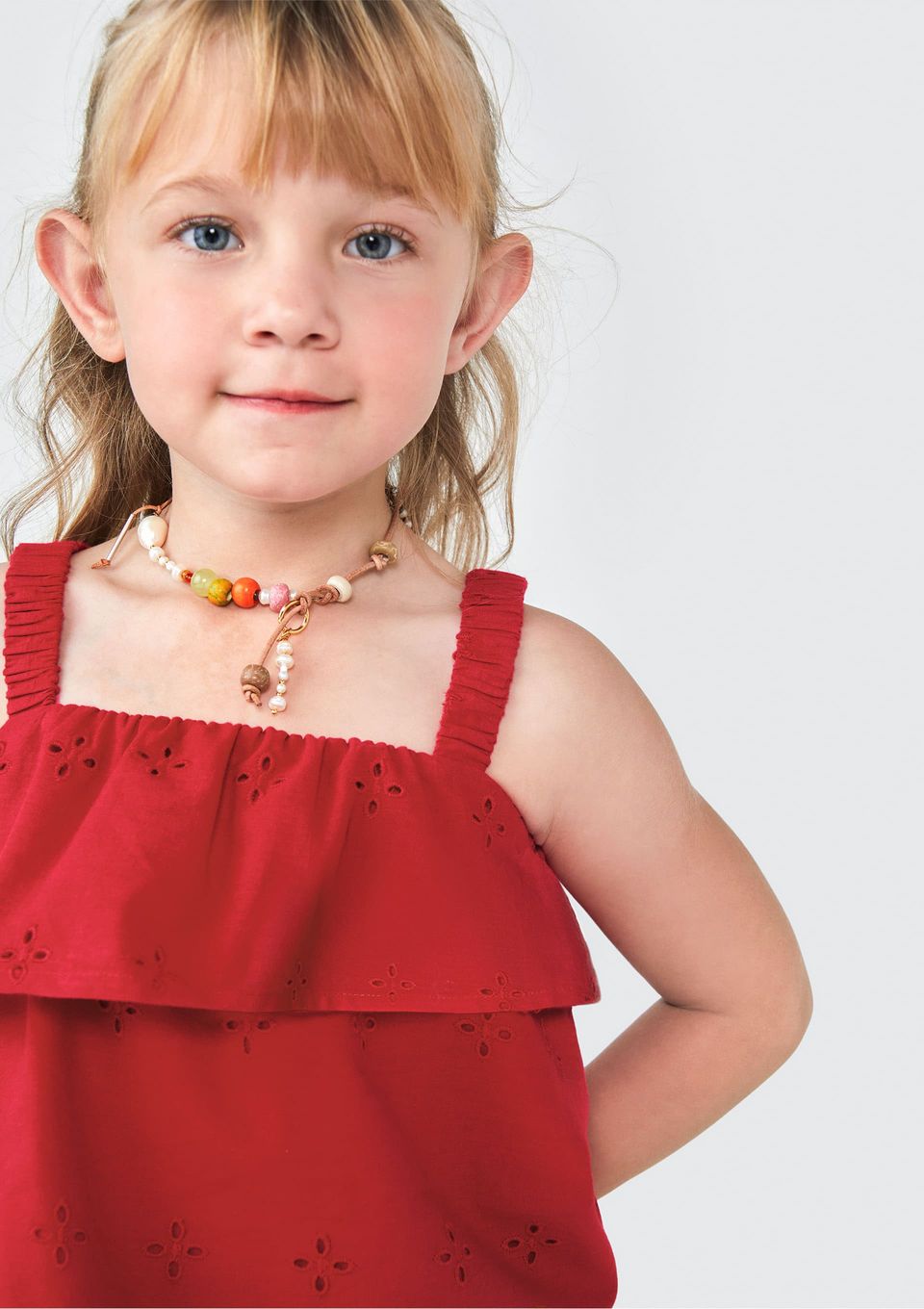 Blusa Bata Infantil Menina Toddler com Babado - Vermelho