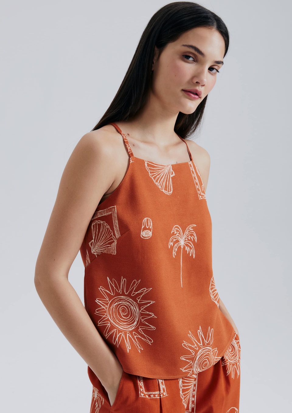 Regata Feminina Halter Neck Estampada - Terracota