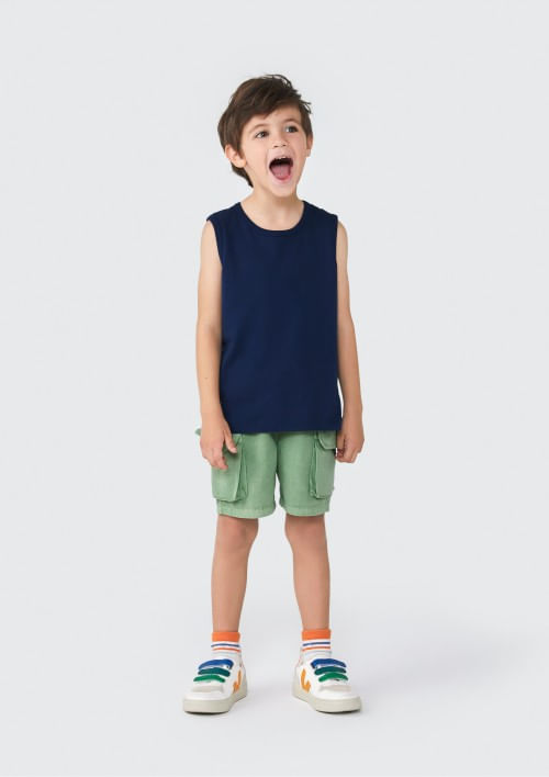 Bermuda Infantil Menino Toddler Em Sarja - Verde 001